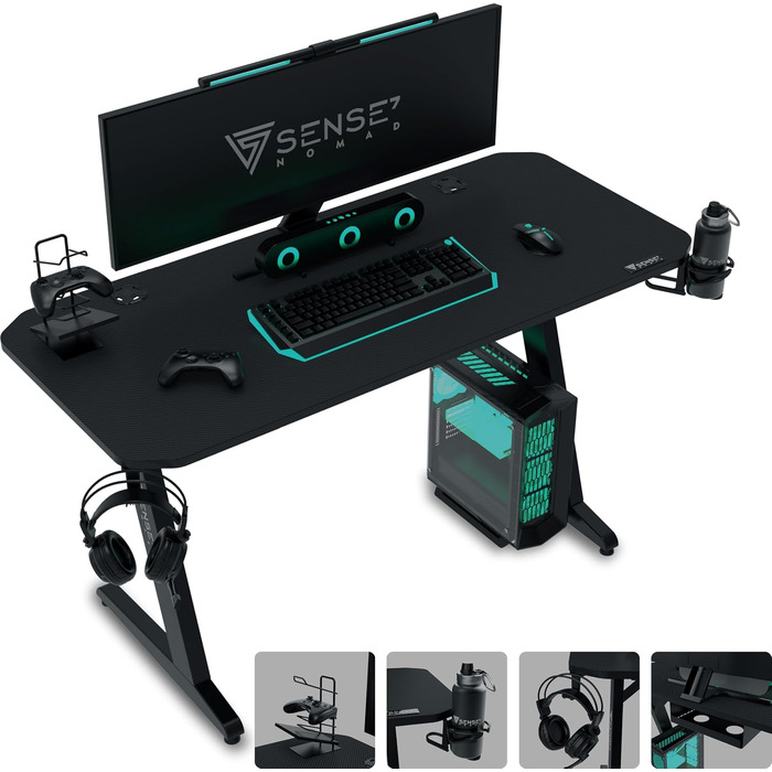 Ігровий стіл SENSE7 Ergonomic для ПК з поверхнею з вуглецевого волокна, 100x50 см, Basic