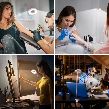 iZELL LED лампа для читання з гнуким світильником 40см, 10 рівнів яскравості, USB-зарядка, рожевий колір