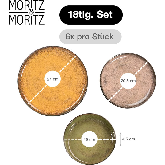 Сервіз Moritz & Moritz Vida Vintage на 6 осіб, 18 предметів — сучасний набір столового посуду, підходить для мікрохвильової печі та посудомийної машини