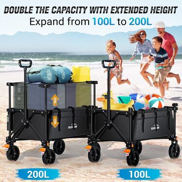 Візок-теліжка Elegear Bollerwagen 200л для пляжу, саду, кемпінгу з гальмами, 2 тримачі для напоїв, 2 бічні кишені, чорний