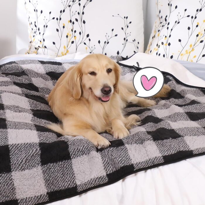 Водонепроникний килимок для собак, 152x127 см, фланель та шерпа, для середніх та великих собак, чорний в клітинку