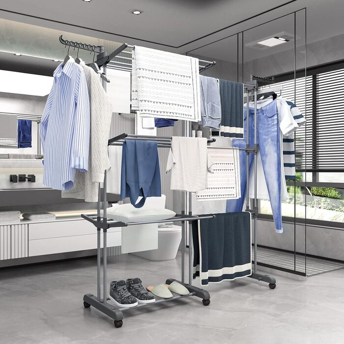 Розкладна сушилка для білизни Turm з 6 крил та 2 боковими крилами, сіра, S (розтяжна)