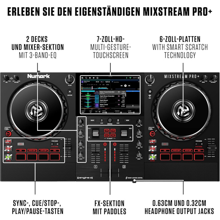 DJ-контролер Numark Mixstream Pro+ з розділенням STEM, 2 деки, Wi-Fi, 7