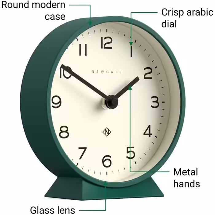 NEWGATE® M Silent Mantel Clock - 'No Ticking' - A Modern Mantel Clock - Small Clock - Mantel Clocks - Minimalist Dial - (Eden Green)