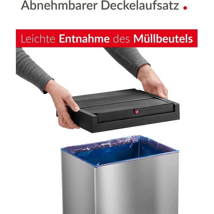 Відро для сміття Hailo Big-Box Swing XL 52 л з кришкою-маятником, сталевий, з кріпленням для мішка, для кухні, німецька якість (нержавіюча сталь)