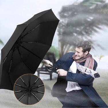 Чорний автоматичний парасолька-тростина з 8 спиць, стійкий до вітру, з UV захистом, легкий та міцний