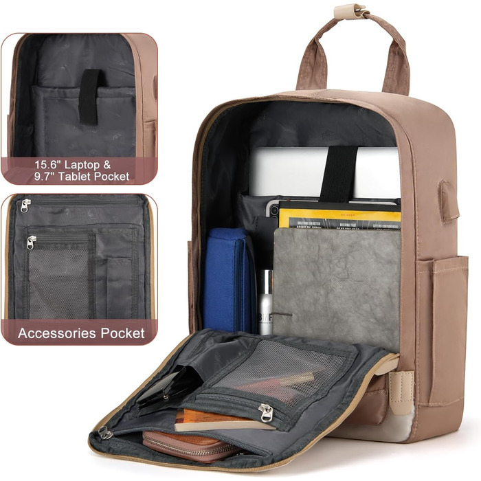 Шкільний рюкзак YAMTION для дівчат-підлітків, 15.6 дюймів: рюкзак для ноутбука, жіночий шкільний ранець з відділенням для ноутбука, для школи, університету, подорожей, роботи, офісу, кремовий