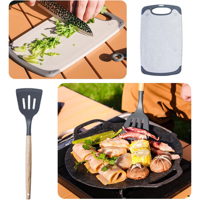 Набір кухонного приладдя для кемпінгу Sadodo: 11 предметів, з органайзером та сумкою, силікон та нержавіюча сталь