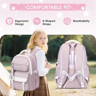 Шкільний рюкзак Tanou для підлітків, дівчаток, 4-12 клас. Великий, водонепроникний, для школи, середньої та вищої освіти (фіолетовий)