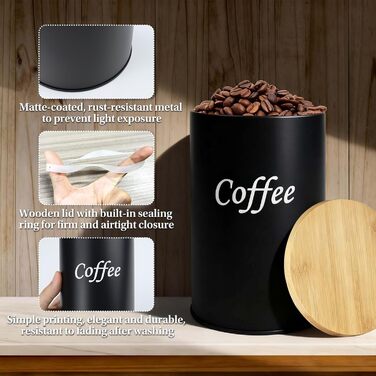 Набір з 2 кавових контейнерів (чорний та білий), 1000 мл, бамбукові кришки, для кавових зерен, меленої кави та капсул – подарунок для пар та поціновувачів кави