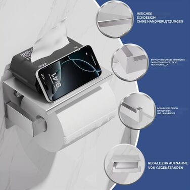 Тримач для туалетного паперу Aikzik без свердління, stainless steel, з 2 клейкими гачками, для ванної кімнати, чорний/сріблястий