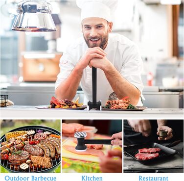 Топчик для відбивання м'яса Deepton з цинкової сплави, 24 см, двосторонній, з неслизькою ручкою, срібного кольору. Ідеально для відбивання шніцелів, яловичини, курки.