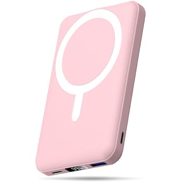 Бездротовий Power Bank AOGUERBE MagSafe 10000mAh, швидка зарядка 22.5W, USB-C, для iPhone 17/16/15/14/13/12 Pro Max, Рожевий