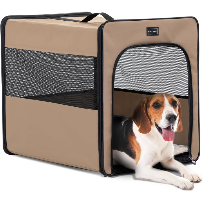 Транспортна переноска для собак Petsfit, складана, з м'якою підстилкою, розмір M (61x46x53.5 см), для подорожей, хакі