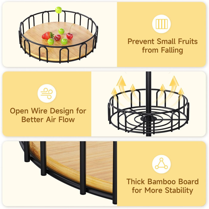 Організатор для фруктів та овочів PouHenier з 3 ярусами та 2 гачками, чорний