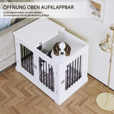 Клітка для собак у дім, Будка для собак з подушкою, Внутрішня клітка для собак, Будка для собак, Клітки для собак великих порід, Клітка для собак у стилі меблів з відкидним верхом, Білий (L)
