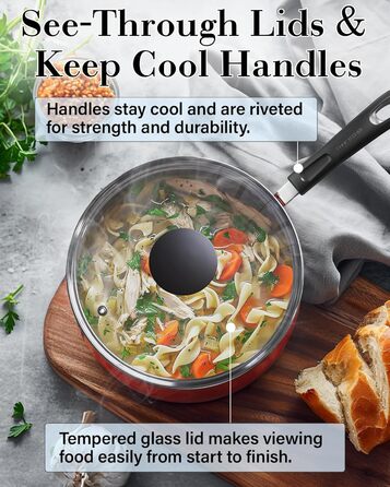 Набір антипригарних сковорідок Cook N Home, 3 шт, індукційні, мармурово-червоні, 20,3/24,9/27,9 см, преміум якість