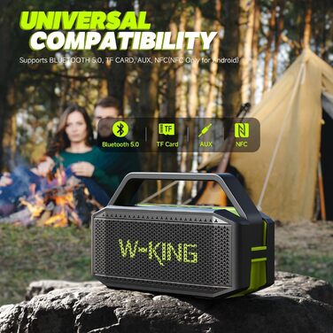 W-KING Bluetooth колонка 100W (60W) IPX6, портативна, глибокий бас, до 40 годин, TF/AUX/EQ, зелена