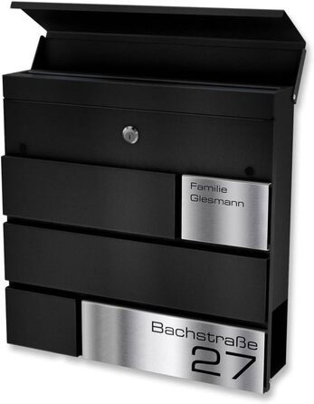 Поштова скринька Metzler G антрацит RAL 7016, з гравіюванням та табличкою з нержавіючої сталі, настінний монтаж, 37x37x10.5 см