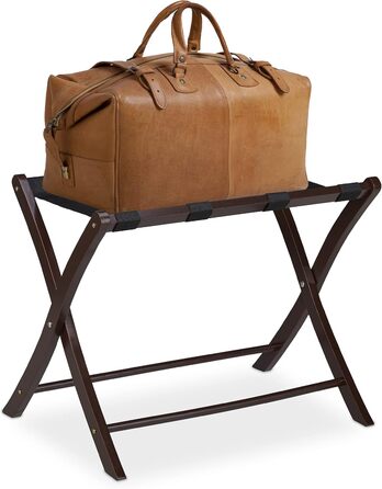 Relaxdays Suitcase Stand, Wood, Folding, Luggage Rack, Suitcase Storage, for Travel Luggage, HxWxD: 52.5x66.5x48 cm, white (Brown)