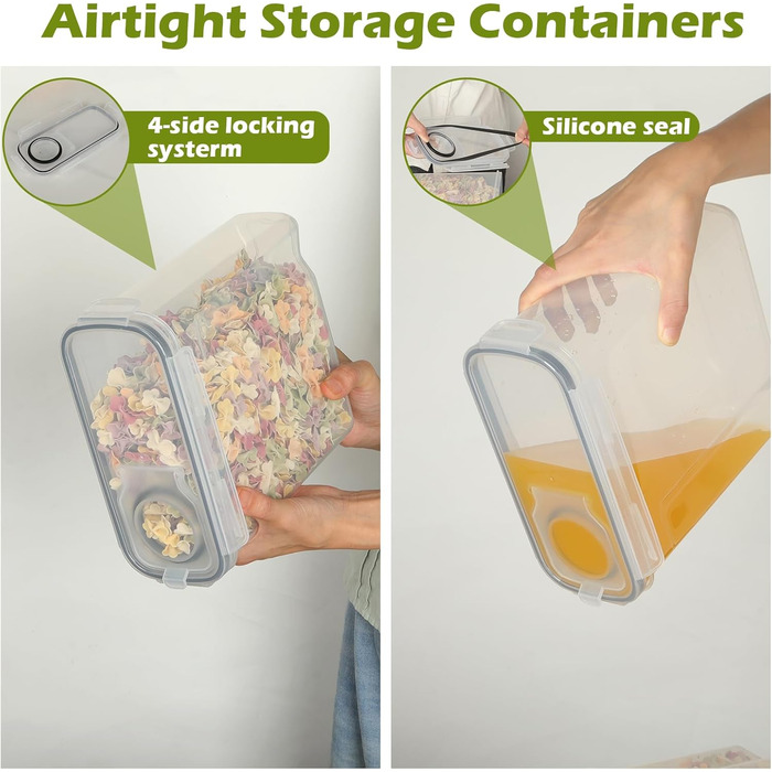 Набір контейнерів для зберігання Withosent 24 шт. з кришкою, пластикові, для продуктів, зерна, мюслі, з етикетками та ложкою (2L 1.6L 0.8L)