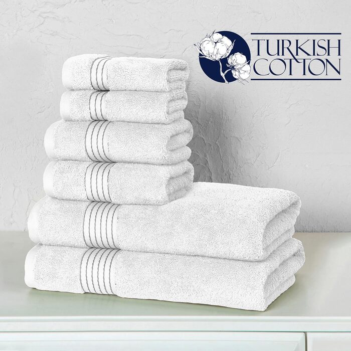 Набір рушників Elegant Comfort Premium з турецької бавовни, 6 предметів (2 рушники для обличчя, 2 для рук, 2 банні), гігроскопічні та м'які, білий/сірий