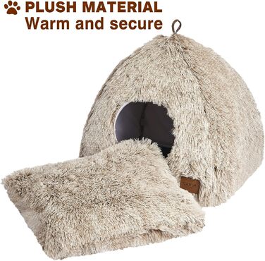 Cat Bed Washable Cat Sleeping Place for Cats Cat Cave Plush Pet Cat Head Pillow Cat House Cat Cushion Fluffy Kitten Puppy Snuggle Bed Pet Bed White (Coffee, Medium)