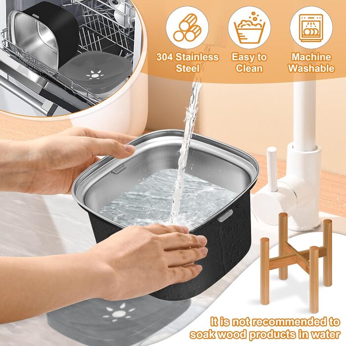 Миска для води для собак Decflow 3L з піднятою платформою, нержавіюча сталь, велика місткість, без розливання, міцна бамбукова підставка, для собак маленьких та середніх порід (Чорний)