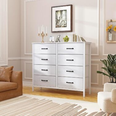 LYNCOHOME Dresser with Drawers, Fabric Chest of Drawers, TV Stand Sideboard with 6 Fabric Drawers, Storage Cabinet Bedroom Chest of Drawers Kitchen Organizer Furniture for Office Hallway (White-4*2l-uk)