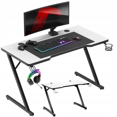 Ігровий комп'ютерний стіл для геймерів та школярів, білий з карбоновим покриттям