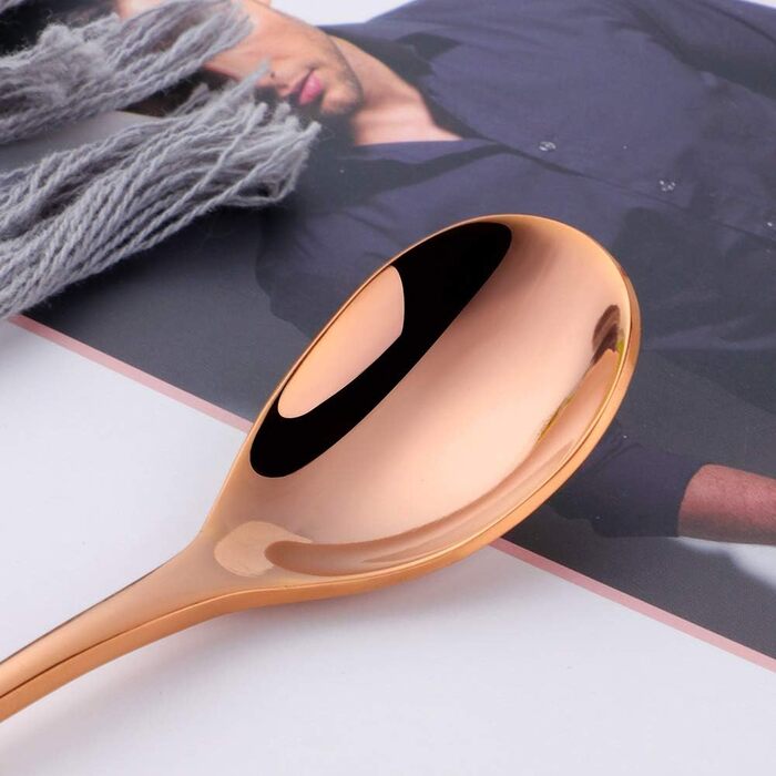 Набір довгих ложок для лате макіато та десертів із нержавіючої сталі 304, 20.5 см, 8 шт, колір рожеве золото