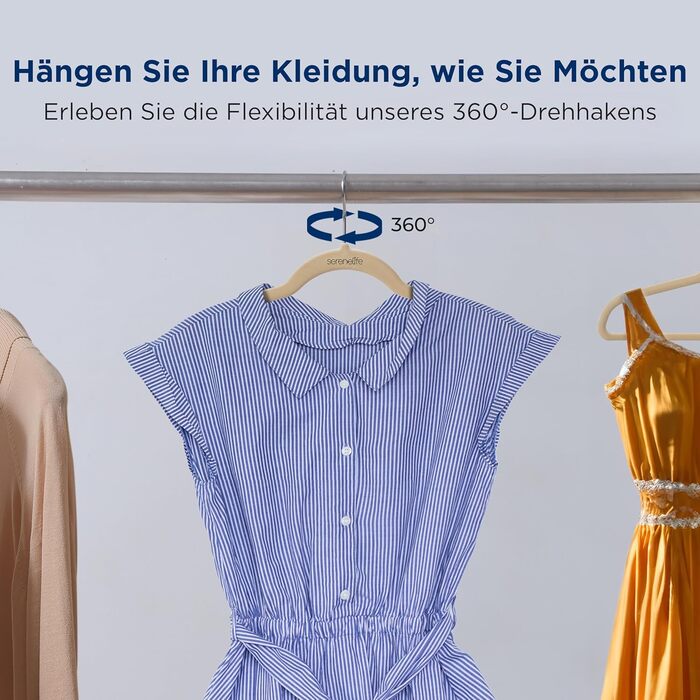 Серія з 10 вешалок для одягу SereneLife з оксамиту – економія місця, неслизькі, поворотний гачок 360°, для зберігання та організації одягу, 10 шт. (кремовий, 20 шт.)