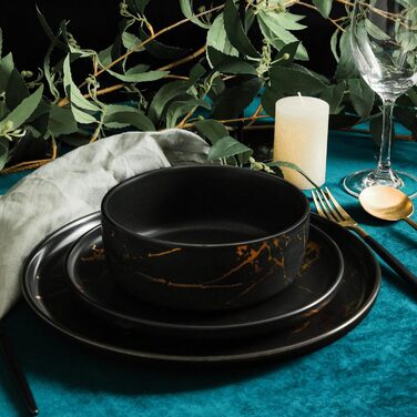 Набір посуду Stone Lain Tafelservice з порцеляни, 16 предметів (4 персони), чорний/золотий