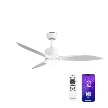 Стельовий вентилятор Klarstein SkyBreeze з підсвічуванням та смарт-управлінням, IP44, 6 швидкостей, 132 см, білий