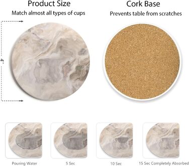 Set of 6 abstract dark blue marble coasters with holder, absorbent ceramic coasters for drinks, coasters with cork backing for table protection, housewarming gifts (Abstract Sand Marble)