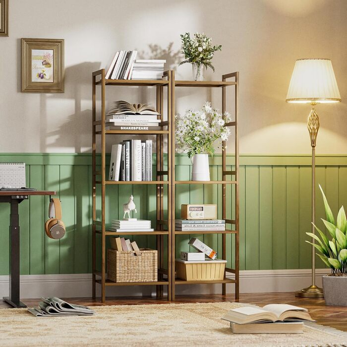 HITNET 5-Tier Freistehendes Bücherregal (Weiß/Walnuss)