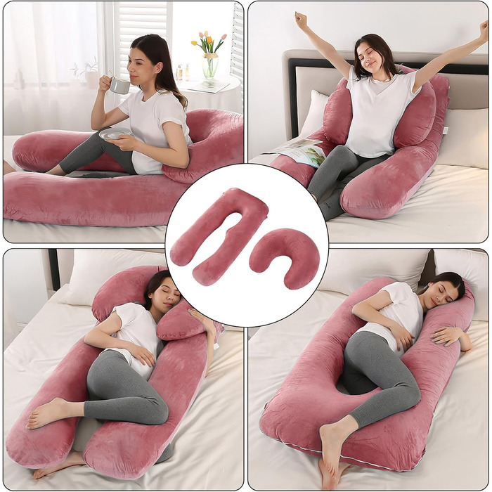 Подушка для вагітних Caliyo 2 шт. U-подібної форми, для сну на боці, з чохлом, велика подушка для годування, подушка для вагітності та комфортна подушка для дорослих (Сірий, Кристал-велюр) U-подібний двочастинний комплект