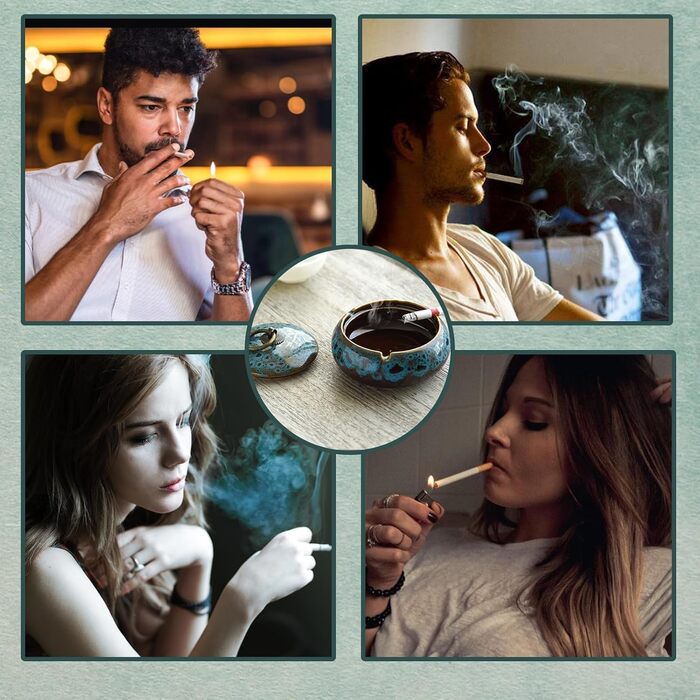 Керамічна попільничка з кришкою, попільничка для сигарет для дому та офісу (Блакитна)