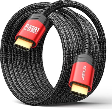 Кабель HDMI 8K JSAUX 3 метри, HDMI 2.1, 48Gbps, 8K@60Hz, 4K@120Hz, HDR, eARC, Dolby Vision, 3D, VRR, сумісний з PS4 Pro, PS5, TV, Blu-ray, проектор, червоний