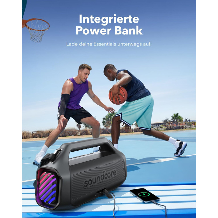 Soundcore Boom 2 Plus: Портативна Bluetooth колонка з RGB-підсвічуванням, 140W, IPX7, Power Bank, чорний