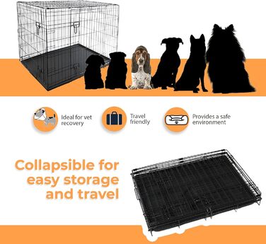 Клітка для собак DIVCHI з піддоном - міцна, складана, з двома дверцятами | Легко миється, знімний піддон, будиночок для котів | Чорна (122x76x81см) (76 x 48 x 54см)