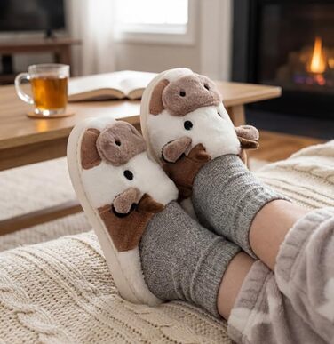 Тапочки для дому Кух, жіночі/чоловічі, плюшеві, пантофлі, зимові, теплі, зручні, з м'яким хутром, у вигляді тварин, легкі, затишні, антиковзкі, закриті, кумедні, 42/43 EU, коричневі