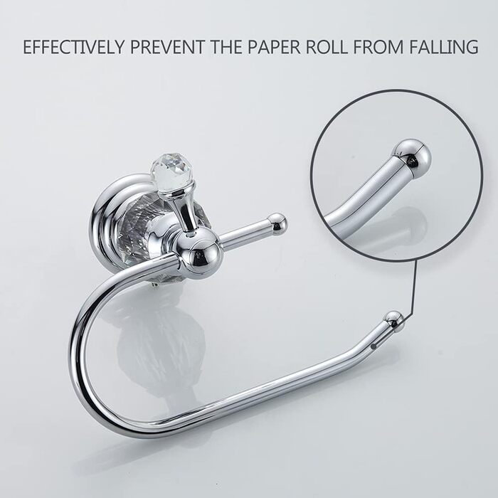 Crystal Toilet Paper Holder, Polished Chrome, Tissue Paper Holder, Silver-Colored, Bathroom, Toilet Paper Holder, Wall Mount, Brass