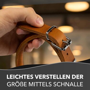 Rund & Weich - Dog Collar with Stop Feature - Size L - 55cm with Adjustable Buckle and Integrated Stable Core, Leather Collar with Pull Limiter, Gentle on Fur Pull Stopper, Cowhide Leather (55 L, Cognac)