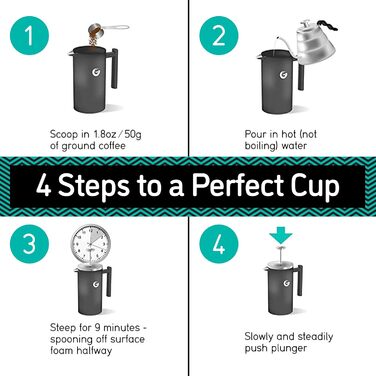 Френч-прес Coffee Gator 1 л з термокружкою, з нержавіючої сталі, для дому, офісу, кемпінгу, чорний