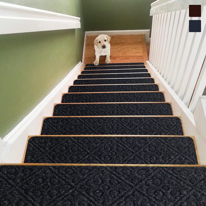 COSTWAY 15-Piece Stair Treads - Non-Slip, Waterproof, Self-Adhesive Carpet for Wood Stairs - Grey (76x20cm)