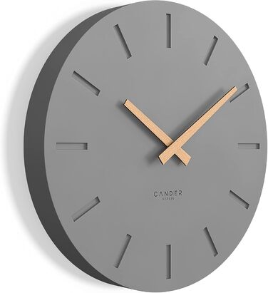 Cander Berlin MNU 2530 G Wall Clock MDF Silent, No Ticking Sound, 30 cm Analog, Living Room, Modern, Vintage, Grey, Anthracite, Wooden Hands
