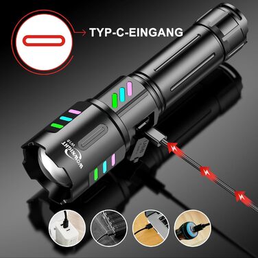 Ліхтар LED акумуляторний тактичний, 500000 люмен, 5 режимів, плавне регулювання яскравості, для кемпінгу та надзвичайних ситуацій, чорний