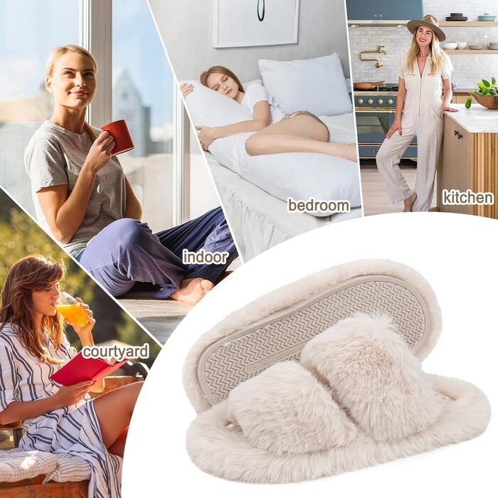 Жіночі тапочки з м'якою підкладкою, антиковзні, теплі, пухнасті, відкриті, для дому та вулиці, розмір 36/37 EU, 2 кольори