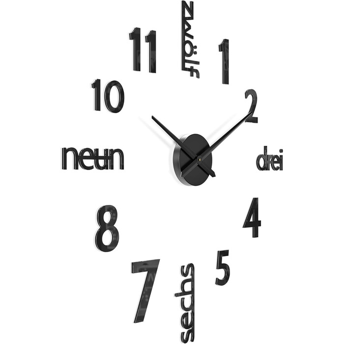 Cander Berlin MNU 0180 S XXL 3D Black Giants Designer Wall Clock Living Room Decoration Wall Tattoo with German Dial made of Acrylic